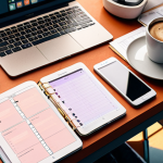 Efficient Commander's Desk**

Prompt: A well-organized desk bathed in soft, warm light. On the desk, a smartphone displaying the *Nikke* game interface, showing resource collection. Scattered around are neatly stacked papers (documents), a stylish planner, and a cup of steaming coffee. The overall atmosphere is productive and efficient, suggesting the commander is expertly managing their time within the game. Focus on soft, pastel colors with a touch of futuristic UI elements. *Nikke*, game interface, planner, coffee, productivity, efficient, pastel colors, soft lighting, futuristic UI.

**