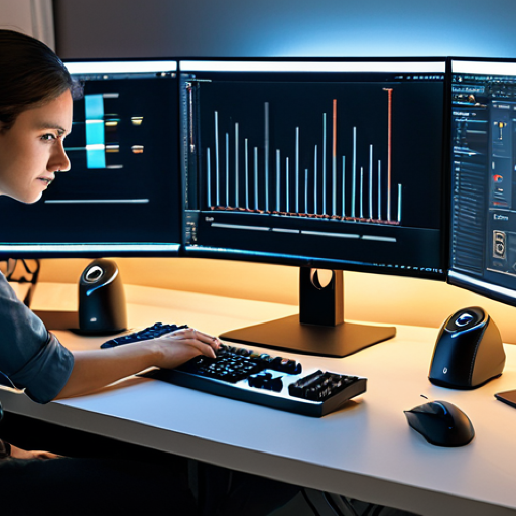 A professional female gamer, fully clothed in a modest, modern casual outfit, sits intently at a high-tech desk in a clean, contemporary home office. Multiple sleek monitors display a subtle "System Maintenance" graphic and abstract data streams, with one hand resting near a gaming mouse. The room is well-lit with soft, ambient lighting, emphasizing a calm and prepared atmosphere. This image captures quiet anticipation. professional photography, high detail, realistic, high resolution, soft cinematic lighting, safe for work, appropriate content, fully clothed, modest clothing, appropriate attire, family-friendly, perfect anatomy, correct proportions, natural pose, well-formed hands, proper finger count, natural body proportions.