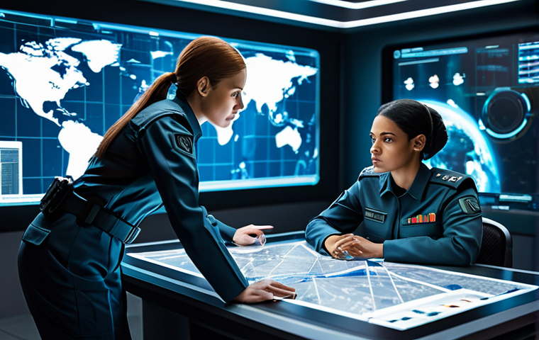 A group of diverse female NIKKE characters, fully clothed in modest, futuristic military-inspired professional attire, gathered around a holographic tactical map in a sleek, high-tech command center. They are engaged in a focused and collaborative strategic discussion, with natural poses and perfect anatomy. The scene is well-lit with cinematic lighting, showcasing correct proportions and well-formed hands. professional photography, high quality, safe for work, appropriate content, family-friendly.