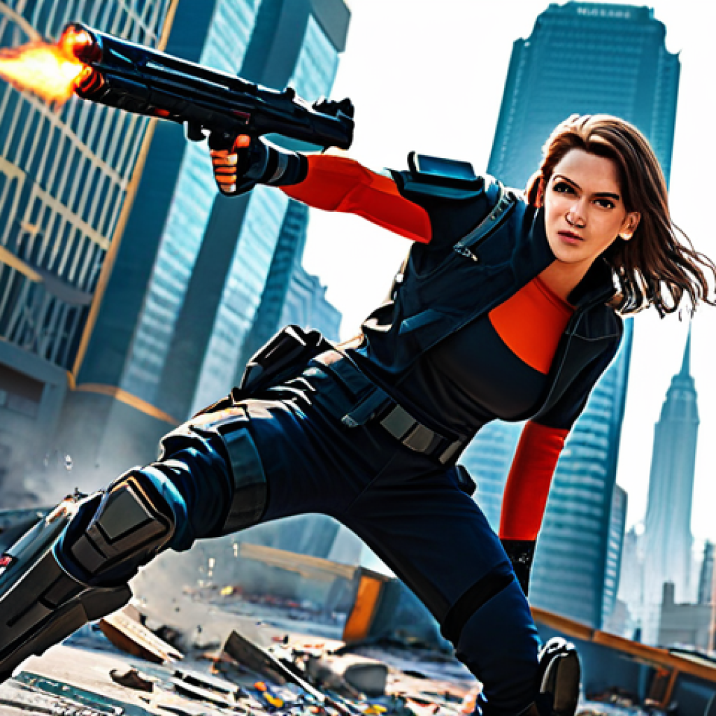 **
"A fully clothed NIKKE character in a dynamic action pose, wielding a futuristic original weapon in a war-torn cityscape, appropriate attire, safe for work, perfect anatomy, correct proportions, professional digital art, vibrant colors, detailed background, family-friendly."
**