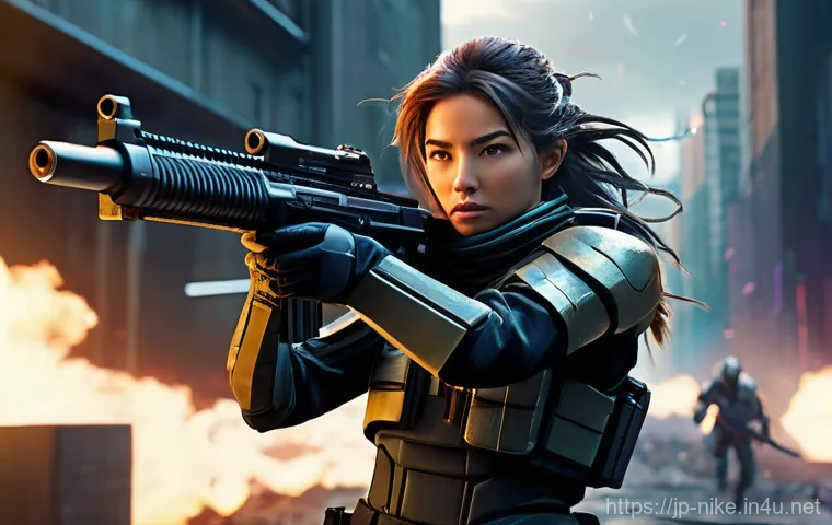 승리의여신 니케 캐릭터 모션 캡쳐 - **Prompt 1: Dynamic Combat Action**
    "A female NIKKE character, mid-action, expertly taking cover...