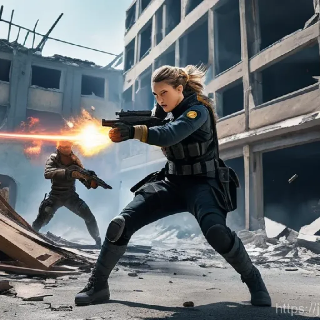 승리의여신 니케 AI 기술 분석 - **Prompt: Dynamic Nikke Combat in a War-Torn City**
A highly detailed, dynamic action shot featu...