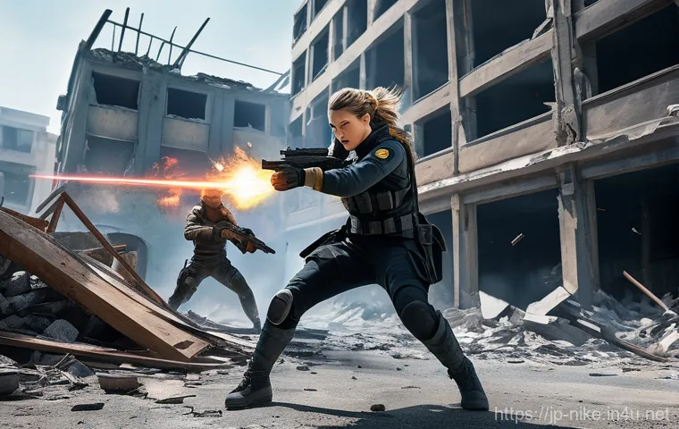 승리의여신 니케 AI 기술 분석 - **Prompt: Dynamic Nikke Combat in a War-Torn City**
    A highly detailed, dynamic action shot featu...