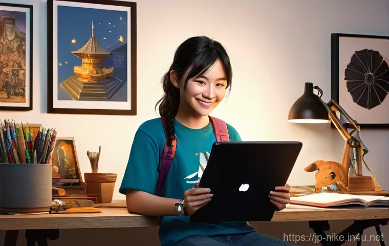 승리의여신 니케 팬 활동 통계 - **A NIKKE Fan's Creative Haven:** A cozy and slightly lived-in artist's studio, softly lit by the wa...