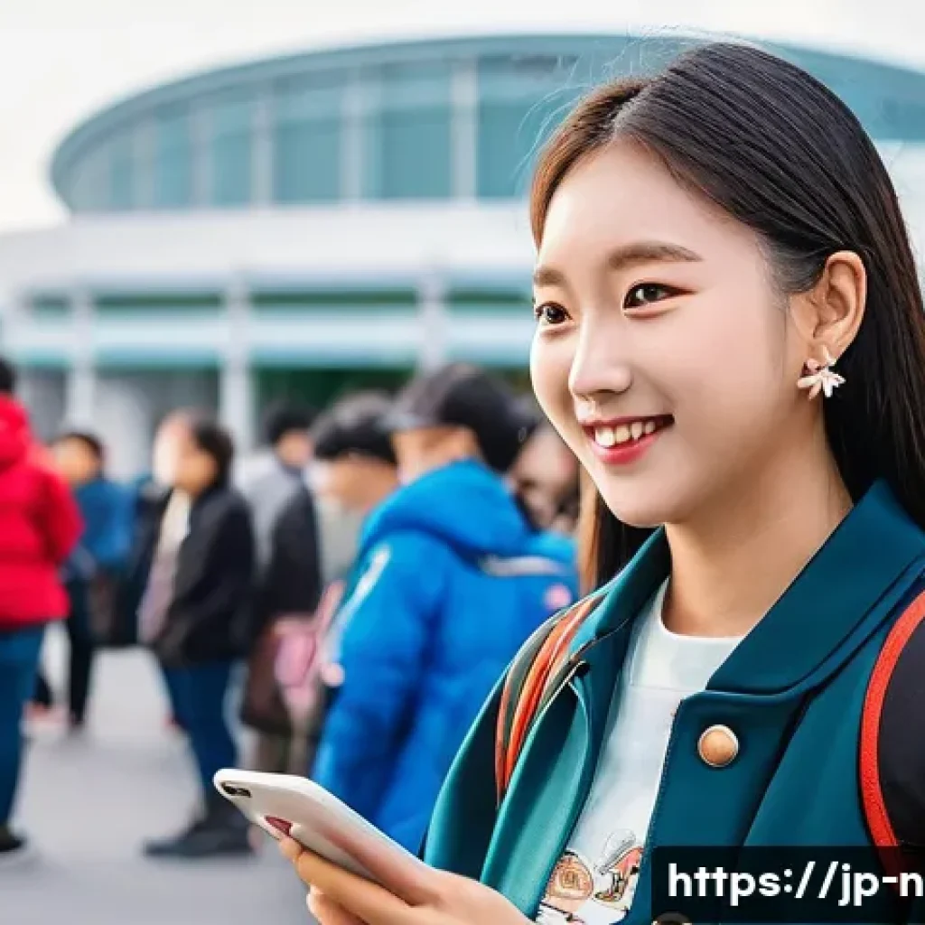 승리의여신 니케 팬 미팅 가이드 - **Prompt:** A vibrant, excited young female fan (referred to as a "Commander") is outside a bustling...