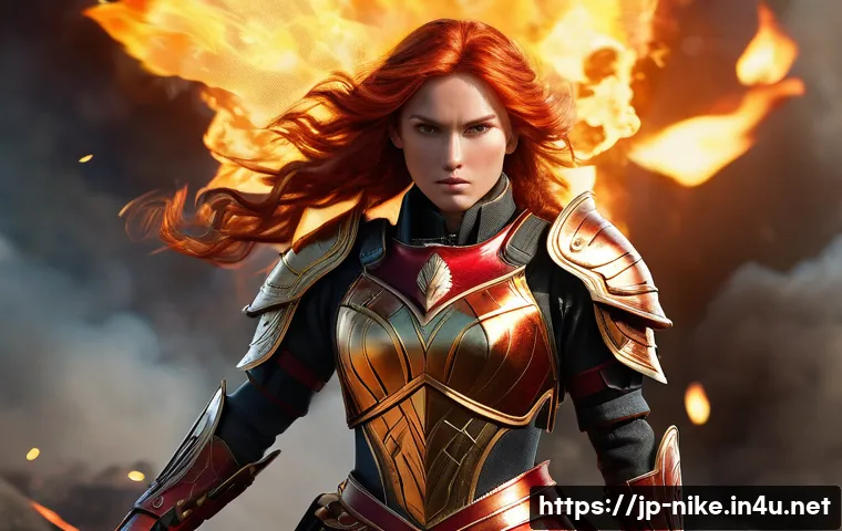 승리의여신 니케 메타 분석 - A fierce female fire-element attacker named Alicia, depicted in dynamic battle pose with flowing red...