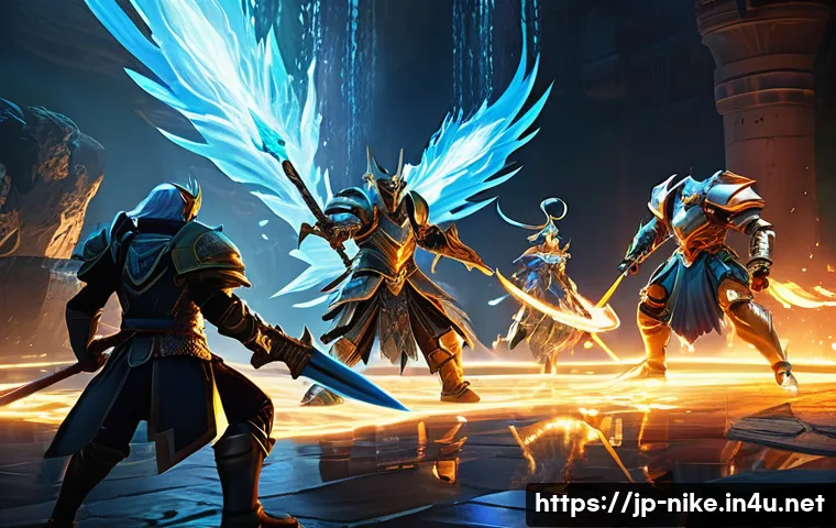 승리의여신 니케 보스전 공략 심화 - A strategic video game scene featuring a diverse team of four anime-style characters preparing for a...