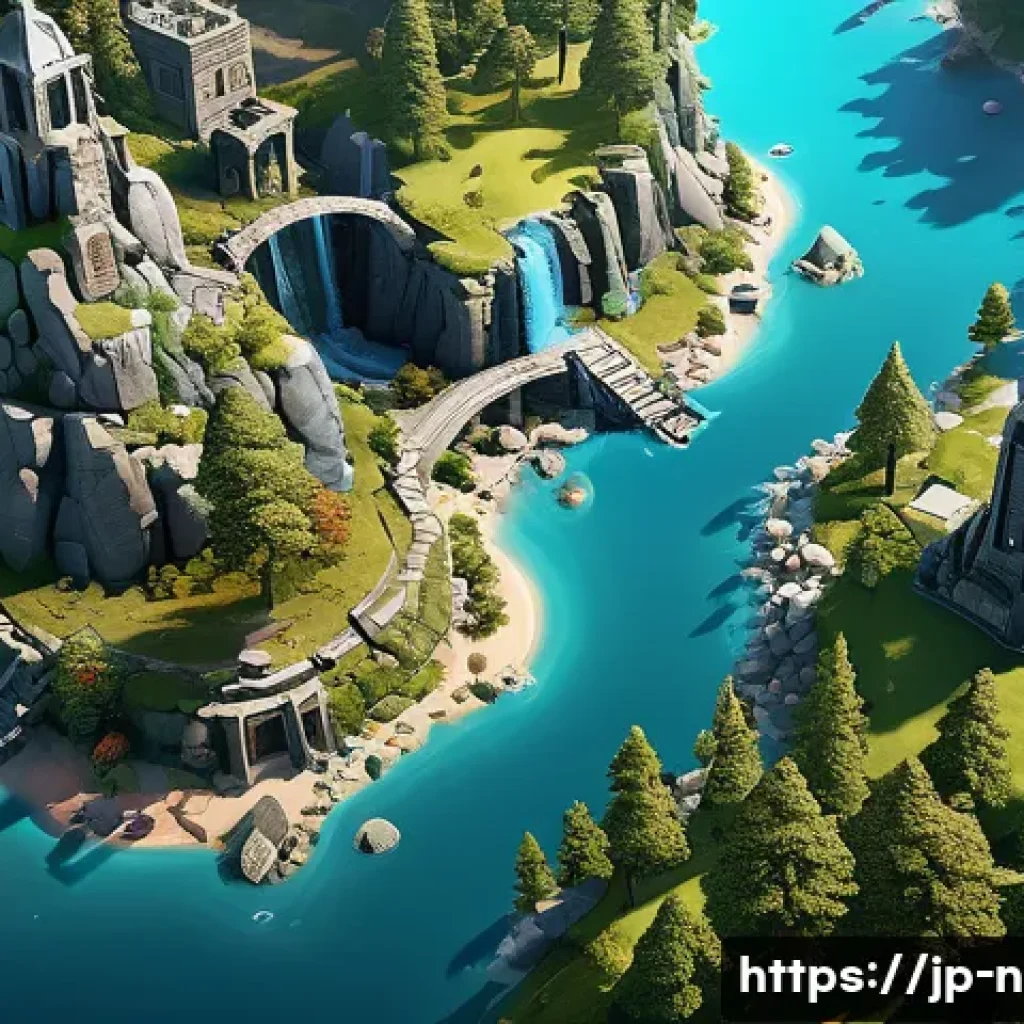 승리의여신 니케 아이템 회수 방법 - A detailed fantasy RPG game scene showing a strategic item collection route on a vibrant, expansive ...