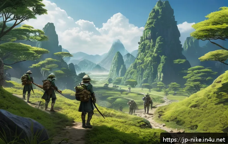 승리의여신 니케 신규 지역 맵 데이터 - A detailed fantasy game map scene showcasing a new diverse terrain area with expansive plains, dense...