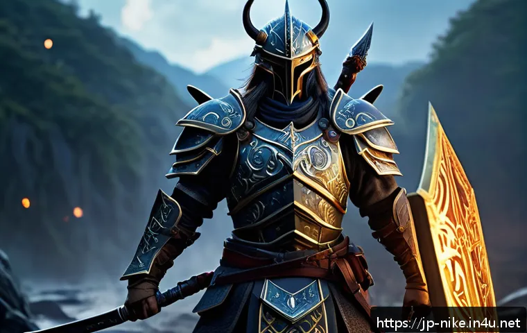 승리의여신 니케 새로운 아이템 효과 - A dynamic fantasy warrior wearing intricately designed new equipment with glowing accents, showcasin...