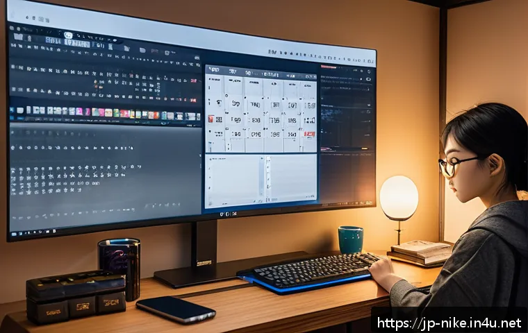 승리의여신 니케 공략집 PDF 다운로드 - A focused scene of a Japanese gamer&rsquo;s cozy room with a modern PC and smartphone displaying a detaile...