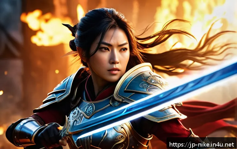 승리의여신 니케 크리티컬 히트 이해하기 - A dynamic fantasy RPG battle scene featuring a skilled female warrior wearing intricately detailed a...
