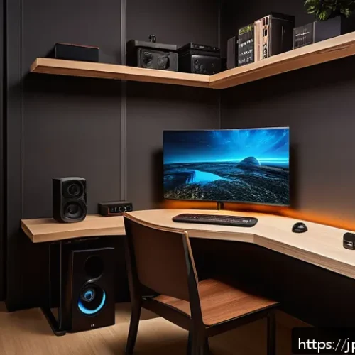 승리의여신 니케 스트리밍 최적화 - A cozy modern Japanese-style room focused on a high-tech gaming setup featuring a sleek Wi-Fi 6 rout...