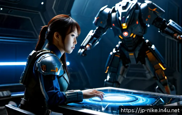 승리의여신 니케 히든 보스 공략 - Photorealistic cinematic sci-fi battle strategy scene, a determined female armored commander studyin...