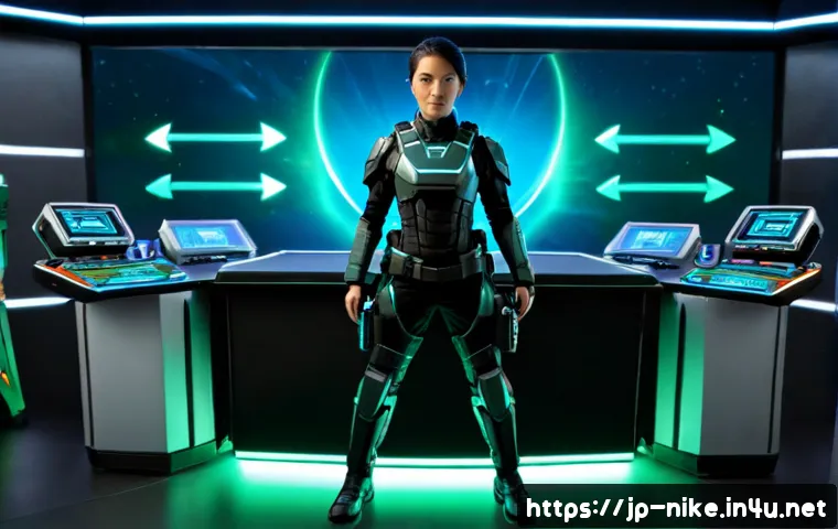 승리의여신 니케 버프 및 디버프 정리 - Photorealistic futuristic tactical command desk, a focused female sci-fi operative in modest full-bo...