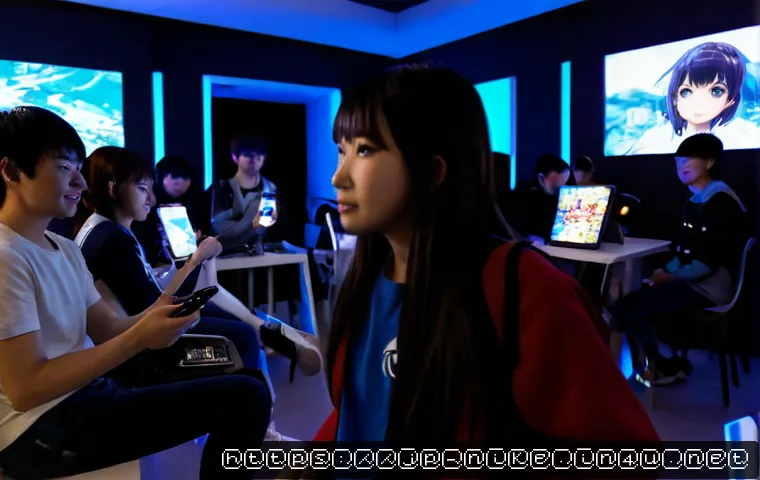 승리의여신 니케 신규 팬덤 트렌드 - Photorealistic candid scene of young adult Japanese anime game fans gathered in a sleek Tokyo-style ...